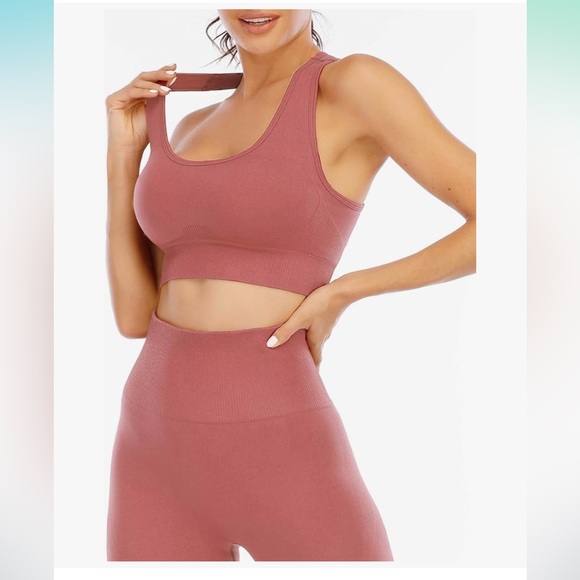 Yoga leggings pants crop top nude pink fitness gym workout set outfit cardio nwt - Picture 3 of 4